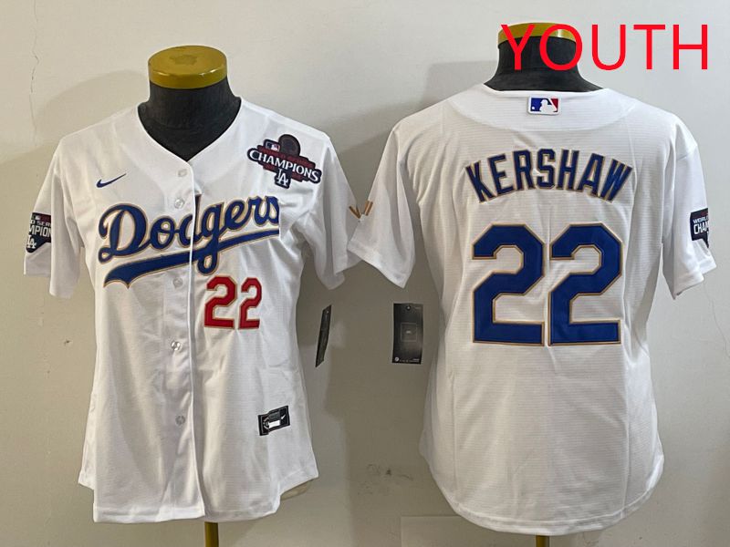 Youth Los Angeles Dodgers #22 Kershaw White Gold Game 2025 Nike MLB Jersey style 4